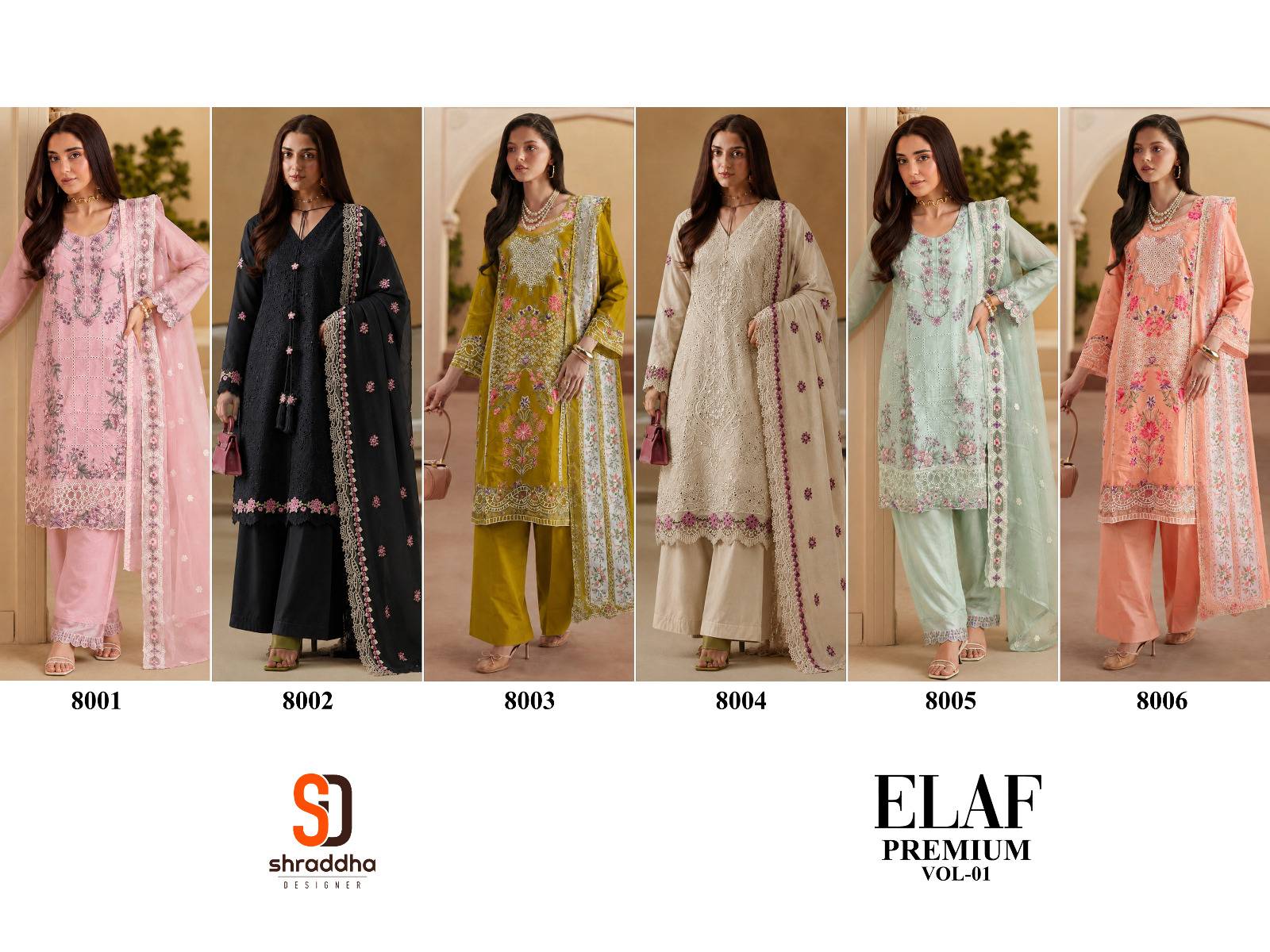 ELAF PREMIUM VOL 01 By SHRADDHA DESIGNER 8001 To 8006 Series Designer Suits Heavy linen Pakistani Dresses At Wholesale Price